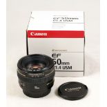 Canon EF AF 50mm f1.4 USM Prime Lens. #2515A004 (condition 3/4E) in maker's box.