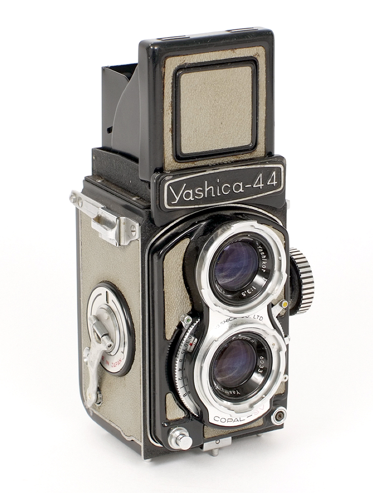 Grey Yashica 44 TLR. #3971651 with a Yashicor 60mm f3.5 lens (condition 5F).