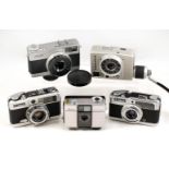 Five 35mm Half-Frame Cameras, Including Clockwork Drive Models.