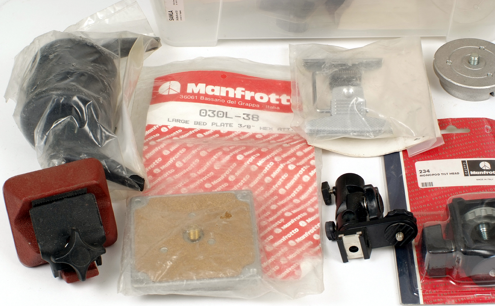 Box of Manfrotto Tripod & Stand accessories. Ex shop stock, many in original packaging. HEAVY. - Image 2 of 2
