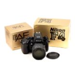 Nikon F4 Outfit. Comprising F4 body #2422820 (condition 4/5F), in maker's box (scruffy).