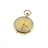 A continental top-wind fob watch, with engine turned case back & vacant cartouche,