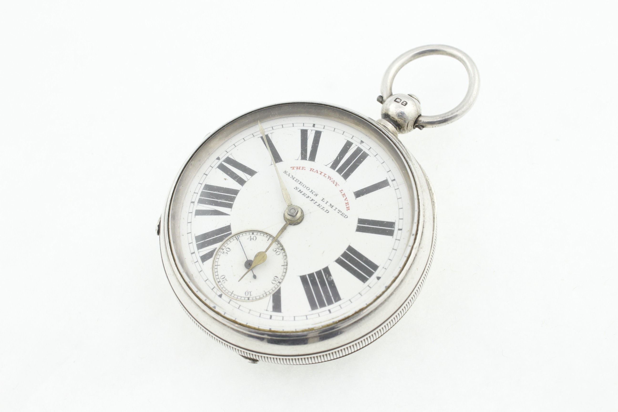 A silver key-wind pocket watch H/M Birmingham 1874 marked 'The Railway Lever - Sambrooks Limited