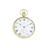 A 9ct top-wind Buren Grand Prix pocket watch H/M Birmingham 1964, uncracked clean white enamel dial,