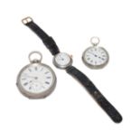 A non-working silver pocket & fob watch, together with a working 935 silver wristwatch,