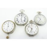 Three top-wind metal pocket watches, all wind & tick (one stops/needs service),