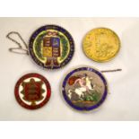 Three Victorian enamelled silver coins with brooch fitting & another non enamelled Rupee coin,