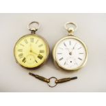 A Silver key-wind pocket watch, hand missing but working,