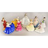 9 Royal Doulton ladies: HN3644, HN1731, HN3703, HN2791, HN3991, HN2381, HN3850, HN3447 and HN3419.