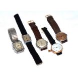 Five manual-wind gents wristwatches to include Nivado, Illinois Watch Co, Elco etc,