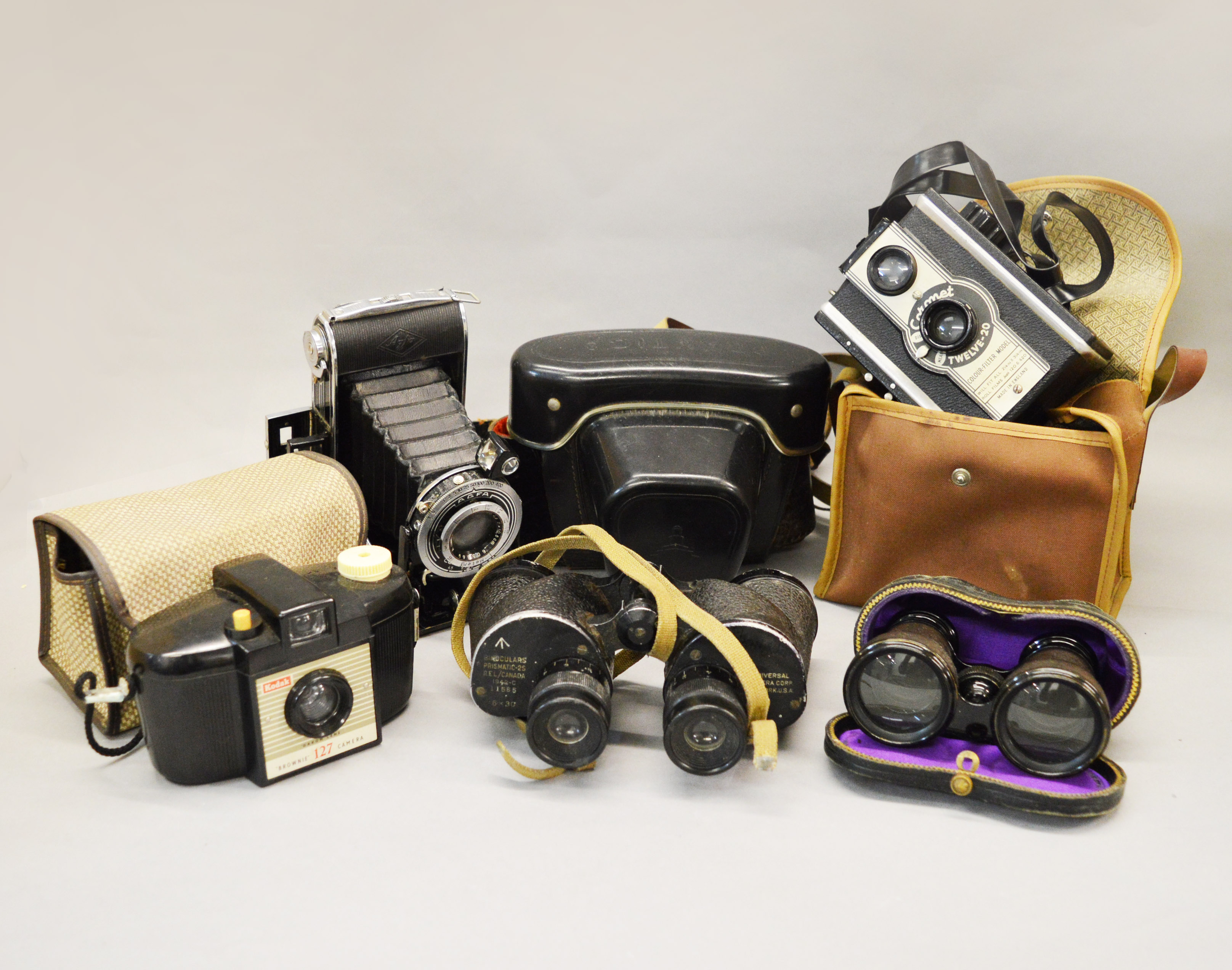 A Praktika, an AGFA and two other cameras.