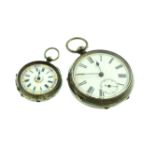 A silver H/M pocket watch together with a continental enamelled dialed fob watch stamped 935,