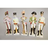 5 Ceramic soldier figurines including examples by Capodimonte