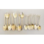 Ten silver golf glub teaspoons, together with seven assorted teaspoons, approx gross weight 150gms.