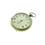 A silver key-wind pocket watch H/M Birmingham 1897, very small hairline crack on enamel dial,