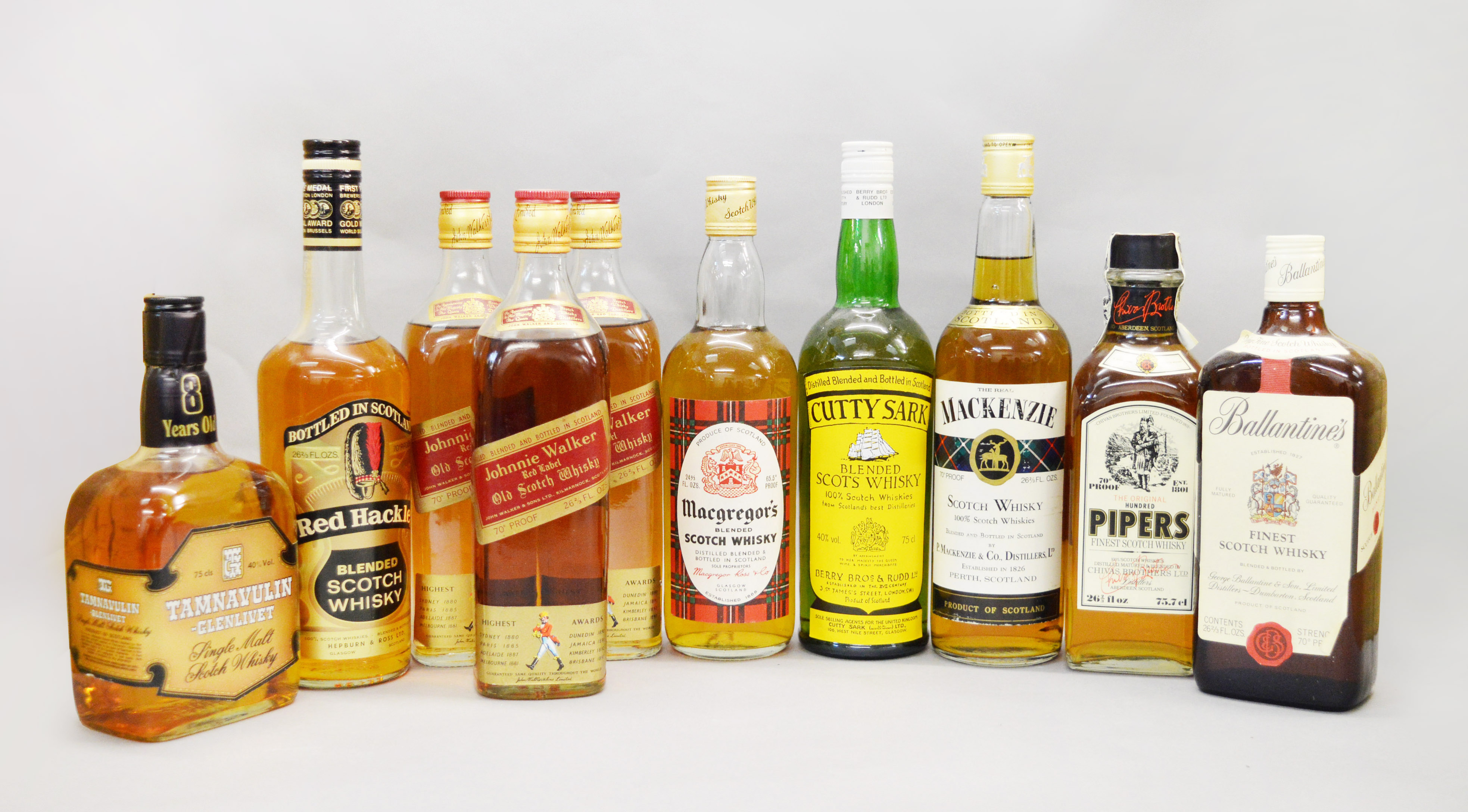 10 bottles of vintage whisky: 3x Johnnie Walker Red Label plus 1 bottle each of Tamnavulin,