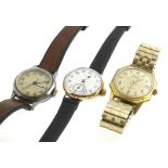 Two manual-wind gents wristwatches, a 1050's steel Longines & a gold-plated Waltham both working,