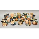A collection of 15 Royal Doulton Character Jugs including Athos, Robin Hood, Beefeater,