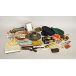 A good mixed lot of collectables including vintage opera glasses, a pair of brass binoculars,