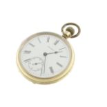 A Waltham gold plated op-wind pocket watch, 20 year 14ct plate,