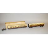 O Gauge. Two loose kit built GWR coaches, one in box base,with some damage/ missing parts.