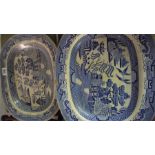 2 willow pattern meat plates