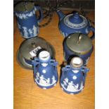 6 pieces of blue Jasperware- 2 A/F