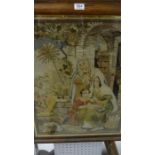 A wool work picture of a biblical scene, label to reverse "worked by Eliza Baker 1848, Tonbridge" in