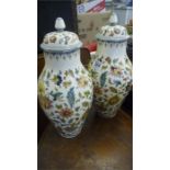 A pair of Fischer (?) vases with lids- impressed marks to base FX ,529. Some restoration and chips