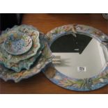 A small quantity of Angela Wallwork shell themed pottery including a mirror etc.