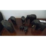 7 various ebony elephants