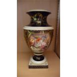 A Crown Derby vase hand painted with floral scene- A/F, crudely restored