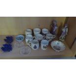 A quantity of commemorative china, figures, Royal Doulton Bunnykins bowl etc.