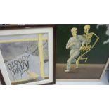 2 oils by Peter Anderson Davies, "Bloody Rain" and a macabre oil of a man and skeleton running