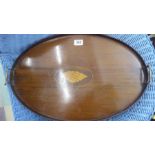 An inlaid oval breakfast tray with brass handles