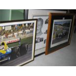 Two framed Nigel Mansell prints and one other