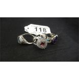 Three 925 silver rings set with topaz gemstones
