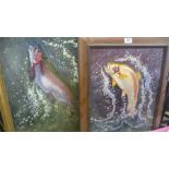 2 oil paintings of salmon signed Tony Whieldon both dated 1996