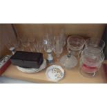 A quantity of various cut glasses, binoculars, napkin rings etc.