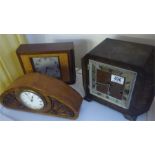 2 Art Deco mantle clocks and a French carved oak clock