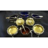 3 pairs of silver plated salts along with two individual salts