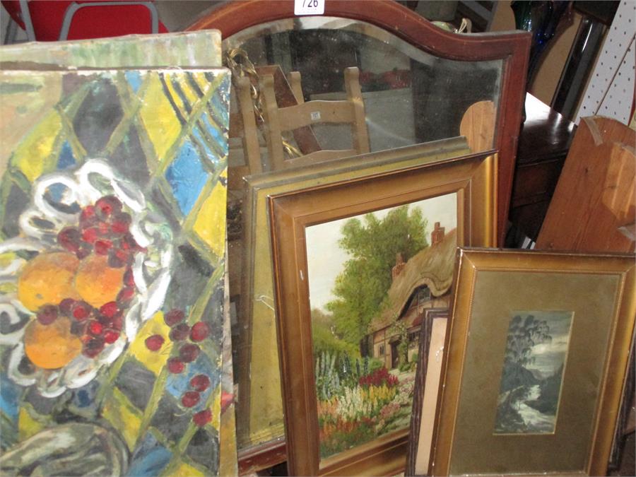 A small quantity of oil paintings, watercolours and a mirror