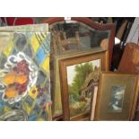 A small quantity of oil paintings, watercolours and a mirror