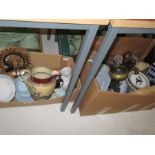 A quantity of decorative china, vintage thermos flask etc in 2 boxes