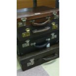 3 various vintage cases with fittings and a briefcase