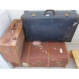 Vintage trunk, leather suitcase and one other