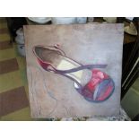 A mixed media picture of a red shoe by Isabel Miralles