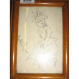 A framed pencil sketch of a lady by Melton Prior- artist for the London Illustrated News circa