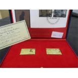 18ct gold replicas of the Sir Winston Churchill postage stamps in fitted case with certificate,