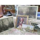 5 oil paintings including a pair of woodland scenes